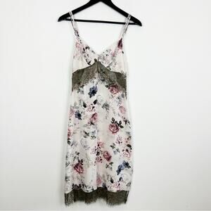 Midnight Bakery Satiny Lace Trim Midi Length Chemise Floral Print Size X-Small